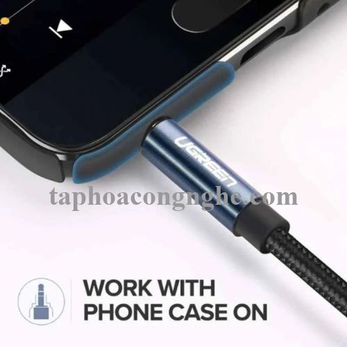 ugreen 60178 0.5M bẻ góc 90 độ cáp 3.5mm màu đen đầu xanh dương mạ vàng 24k 50cm AV112 30060178